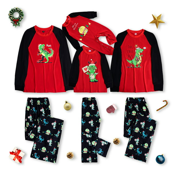 Winsummer Christmas Toddler Kid Baby Boys Girls Dinosaur Pajamas Set Xmas Homewear Sleepwear with Christmas Tree 